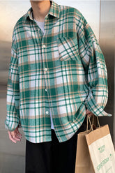 Camisas de lana holgadas de manga larga a cuadros para hombre